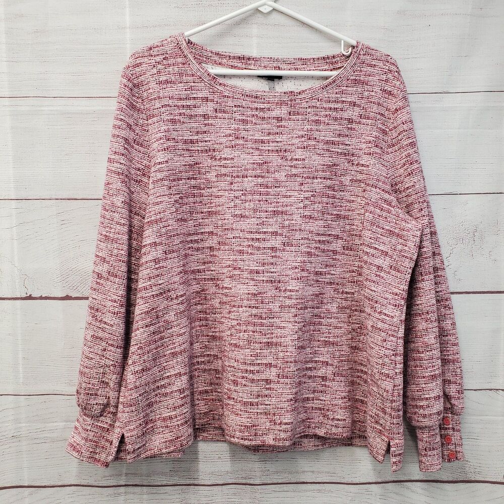 Talbots Space Dyed Pink Red Top Size XL Long Buttoned Sleeve Women's